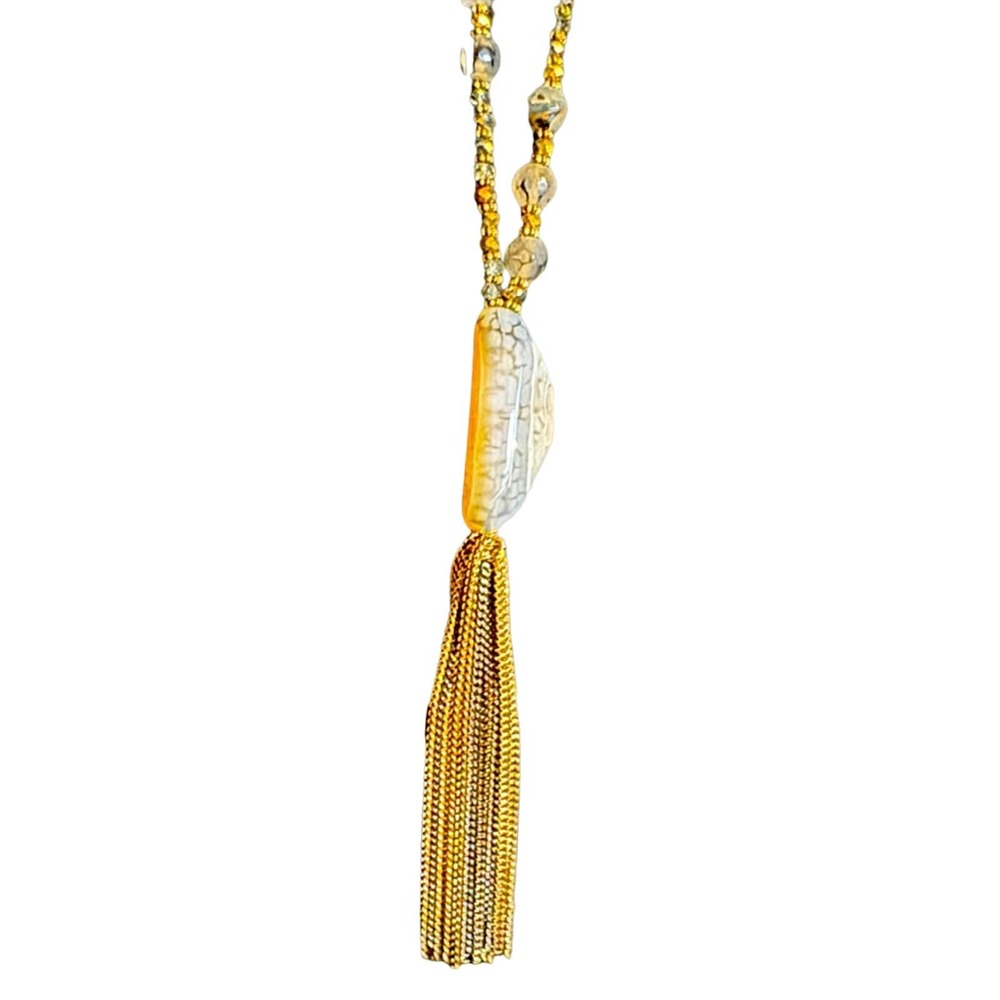 Long Necklace with Tassled Stone